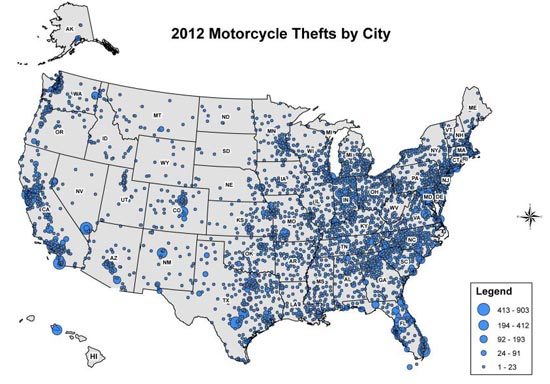 按城市划分的摩托车盗窃案