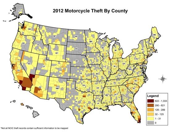 按县划分的摩托车盗窃案