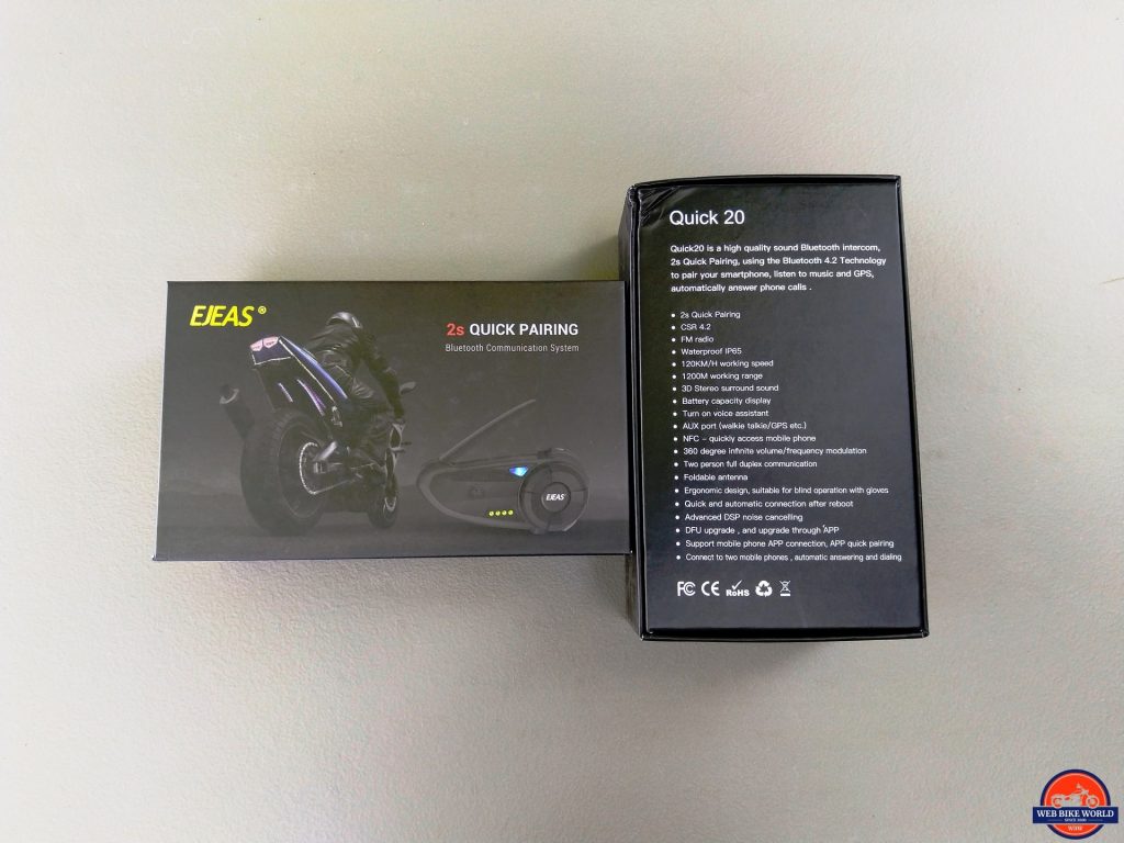 EJEAS Quick 20蓝牙头盔系统零售盒规格
