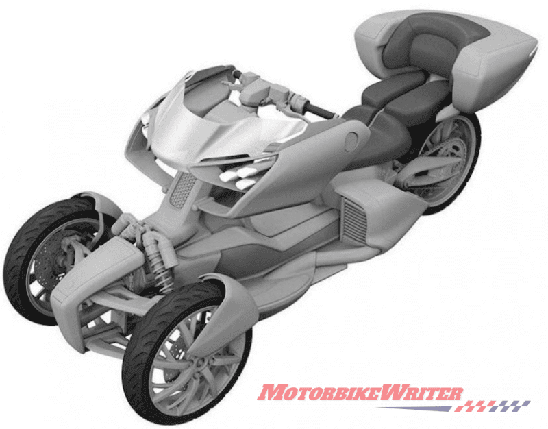 雅马哈还提出另一个专利申请另一个三轮车倾斜,这一次的混合动力系统。精益