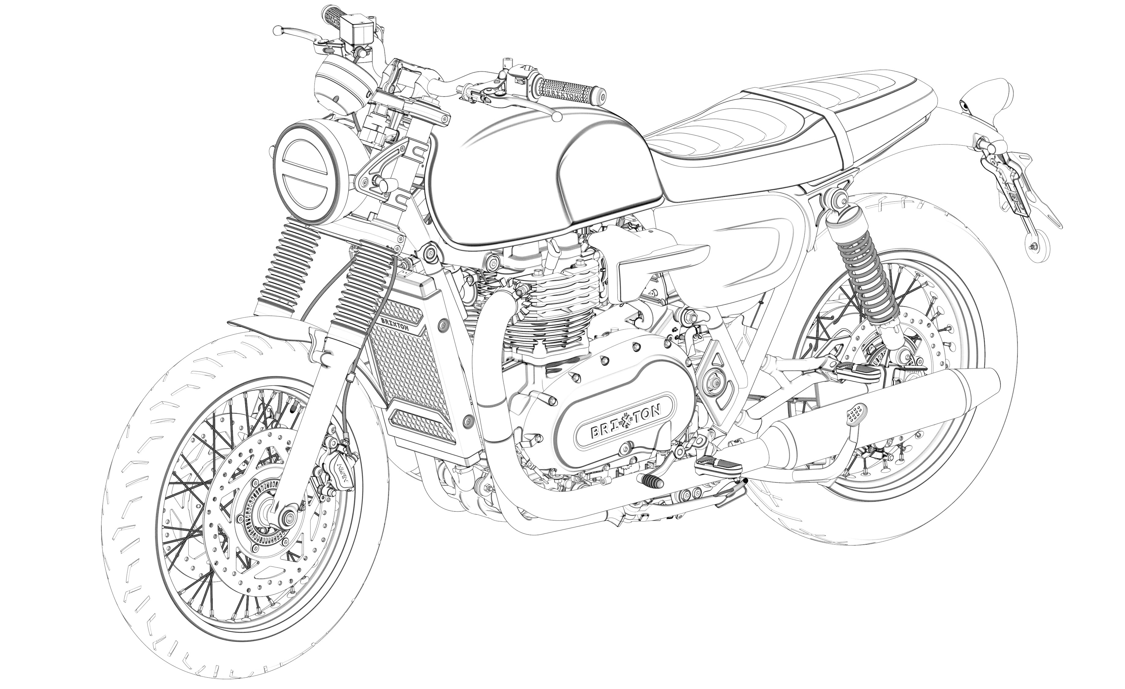 布里克斯顿摩托车生产设计模型的左前视图