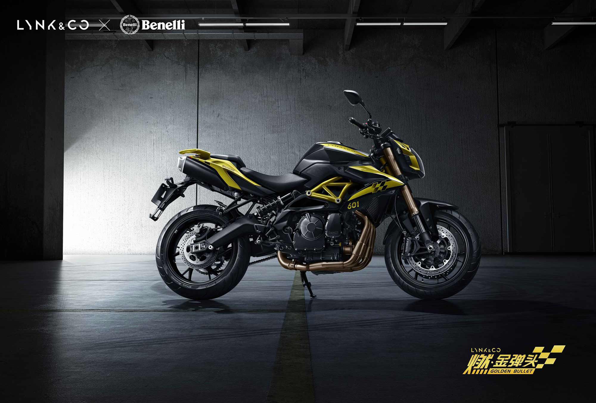 不知名的新摩托车的侧视图Lynk & Co的基于Benelli TNT 600