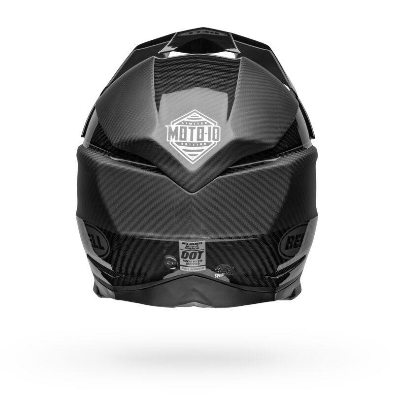 Bell Moto-10全脸头盔的背面视图，在新的光泽碳完成