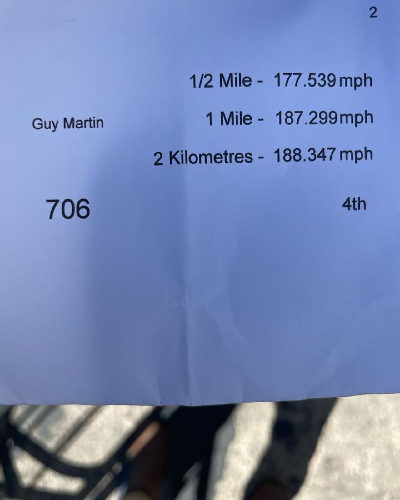 盖伊·马丁试图用克里顿700w跑车打破每小时200英里的速度记录。媒体来源盖伊·马丁的Facebook页面。