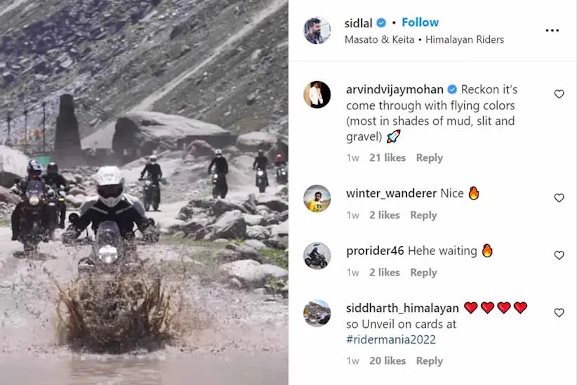 皇家恩菲尔德的Instagram平台，CEO在上面发布了一段短视频，展示了即将公布的冒险自行车。媒体来源MCN。
