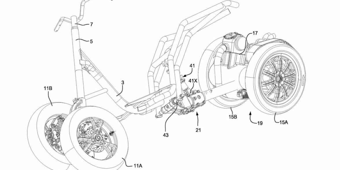 比亚乔的一系列专利揭示了一种新的四轮倾斜器。媒体来源自CycleWorld。
