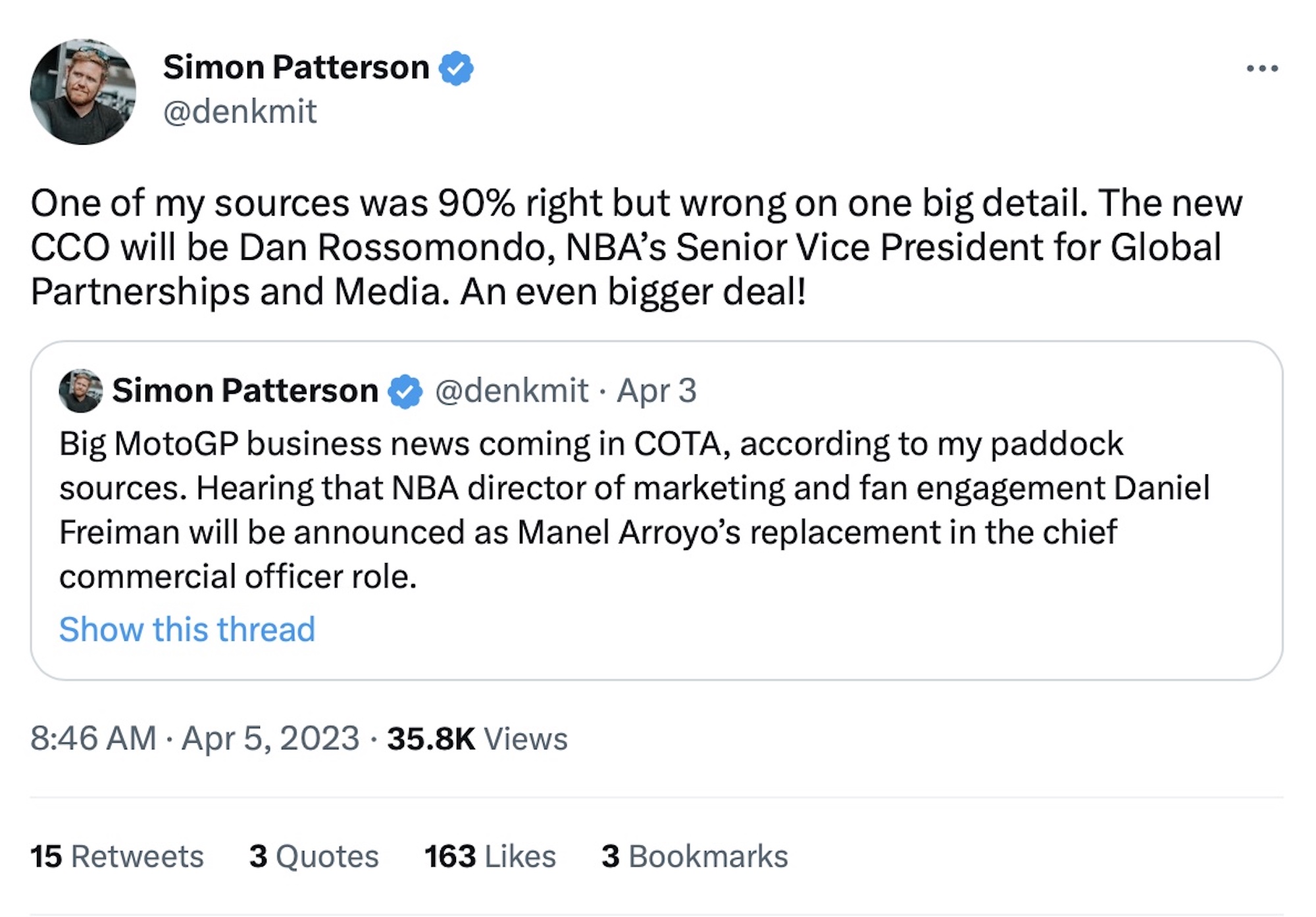西蒙·帕特森对社交媒体领域的贡献(Twitter)。媒体来自Twitter。