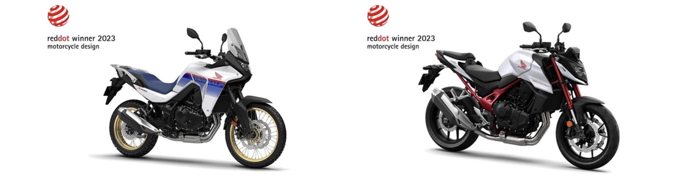 本田的红点冠军:新大黄蜂，和XL750 Transalp。媒体来源:摩托车运动。