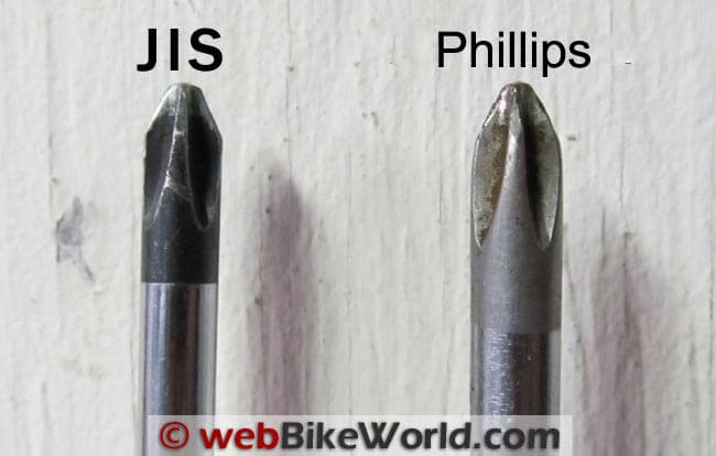 图片显示了十字螺丝刀和JIS螺丝刀的不同之处。